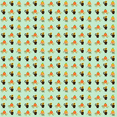 Autumn seamless pattern with pumpkins, old jug