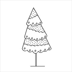 Christmas tree. Vector illustration in doodle style. Isolated object on a white background. New Year elements design  for  winter holidays, children books, coloring,poster, greeting card.