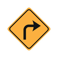 Turn right glyph icon road sign vector illustration in white background. Turn right icon sign