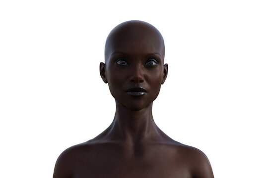3d model portrait of a bald woman on a white background