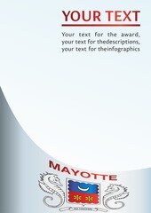 Flag of Mayotte. French overseas department. Flag and coat of arms of Mayotte, template for the award, an official document with the flag and coat of arms of Mayotte
