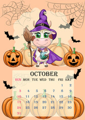 Calendar 2021. Cute bull and cow for every month.