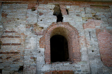 Facade of an old abandoned building, North of Russia.