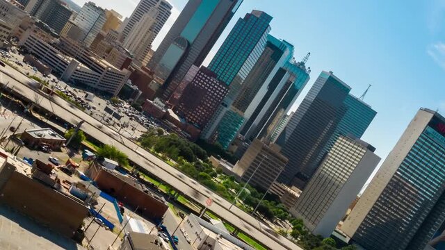 4K Traffic Jam Drone Aerial Traffic Timelapse Dallas Downtown