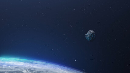 3d rendering ,Asteroid meteor rock Flying close to earth Atmosphere