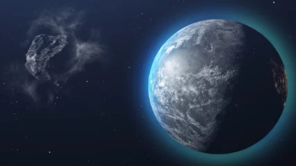 Photo sur Plexiglas Pleine Lune arbre Rendu 3D - Comète météore astéroïde se dirigeant vers l& 39 atmosphère terrestre