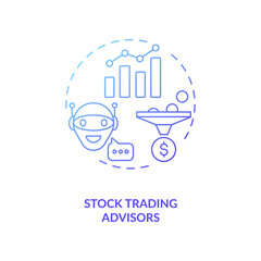 Stock trading advisors concept icon. Money earning futuristic advices. Smart analystic computer. AI application idea thin line illustration. Vector isolated outline RGB color drawing