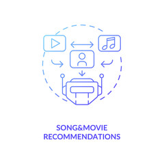 Song and movie recommendations concept icon. Future smart search engine. Happy hobby time spending. AI application idea thin line illustration. Vector isolated outline RGB color drawing