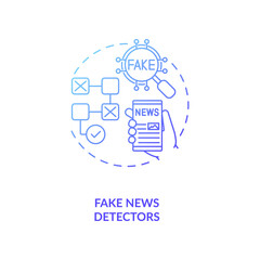 Fake news detectors concept icon. Bad informational sources with unverified data. Lieing to society. AI application idea thin line illustration. Vector isolated outline RGB color drawing