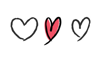 Hand drawn hearts, love icon symbols. Heart doodles. Hand drawn valentine's day design.