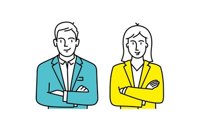 Fototapeta premium Man and woman with arm crossed. Vector illustration.