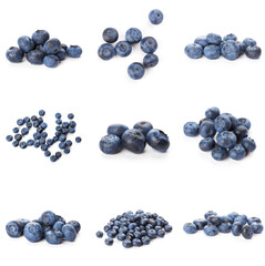 Group of fresh blueberries isolated on white background . full depth of field
