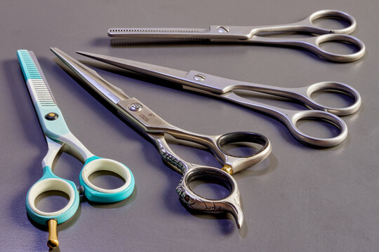 Several scissors from a barber shop