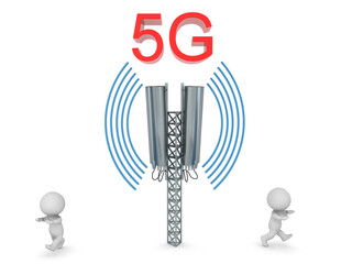 3D Characters running away from 5G mobile tower