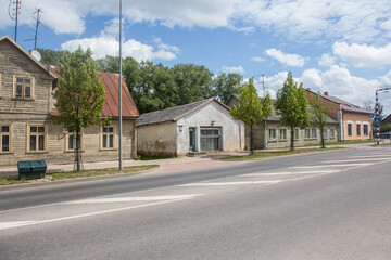 Fototapeta na wymiar Old houses on the street of a small town