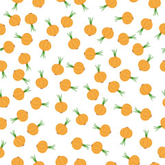 Onion seamless pattern. Vegetables on white background. Vector illustration.