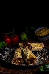 Filled wraps with minced beef and cheese