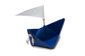 Dark blue ship, sea ship, paper ship, origami