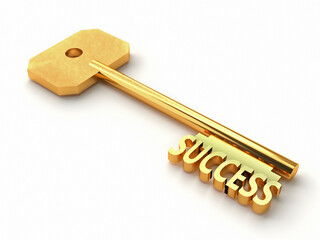 Gold key with word SUCCESS isolated on white
