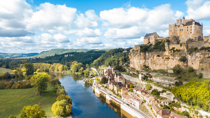 aerial view of medieval ton in dordogne, France