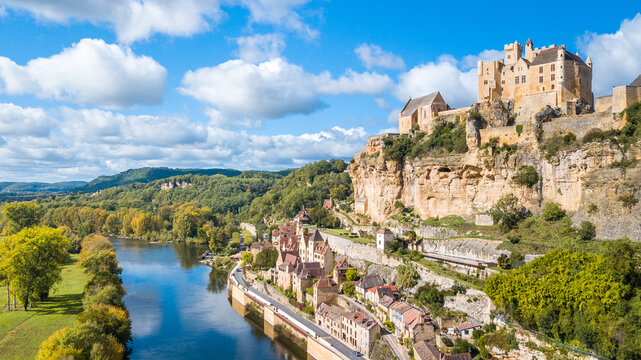 aerial view of beynac et cazenac town, France
