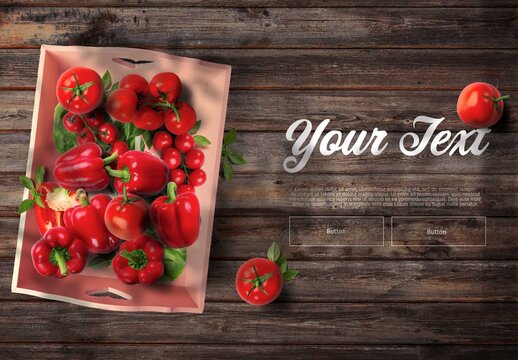 Red Organic Vegetables in Vintage Container Mockup with Dark Background