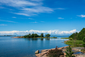 Sunny beach at Hanko city in southmost part of Finland