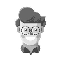 Young smiling man vector portrait. Cartoon vector clip art of a handsome man in glasses. Black and white handdrawn sketch of an avatar profile image of cheerful person with a stylish hairstyle
