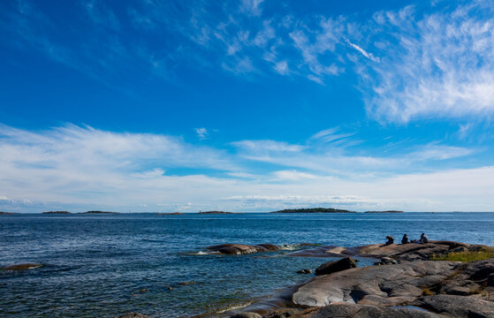 Sunny beach at Hanko city in southmost part of Finland