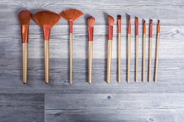 Set of various makeup brushes