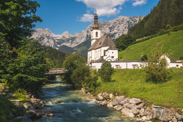 Naklejka premium Beautiful view of church of St Sebastian in the summer, Bavarian Alps, South Germany