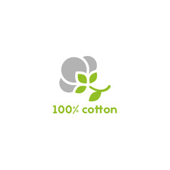 Cotton seed icon. 100 cotton green label.