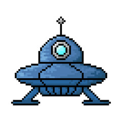 Fototapeta premium Ufo icon. Colored pixel art. Vector flat graphic illustration. The isolated object on a white background. Isolate.
