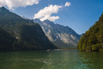 Fototapeta na wymiar Konigssee lake, famous touristic popular destination in Bavarian Alps, south of Germany, Europe