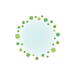 Clover garland on white background. St Patrick day greeting card with shamrock wreath and sky.