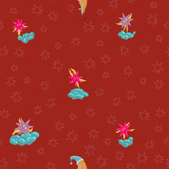 Naklejka na ściany i meble Seamless pattern with stars on a red backgraund. fabric, texikle design.