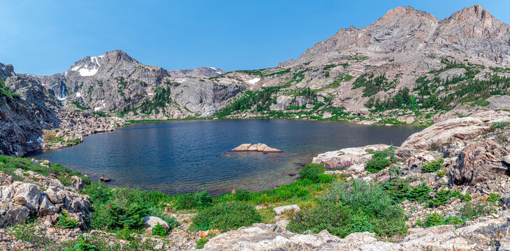 Bluebird Lake Panorama Summer Time., Rocky Mountain National Park, Colorado, USA