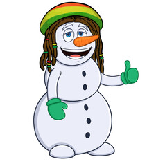 cartoon snowman rastaman shows like. isolated on white background stock illustration.