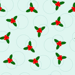 Seamless pattern - holly in a circle on a blue background