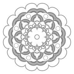 fairy flower. circular ornament. black-and-white isolated contour drawing. embroidery, pattern, coloring, print.
