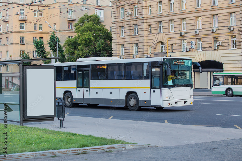 Canvas Prints buses move on city street