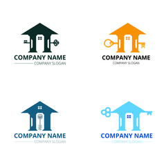 House and key logo template. real estate icon set. Real estate simple key logo vector illustration.