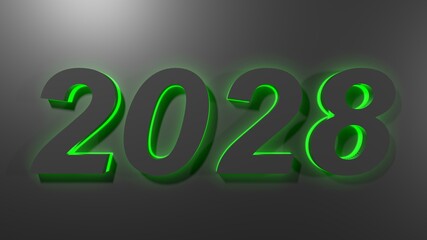 2028 black write on black surface with green backlight - 3D rendering illustration