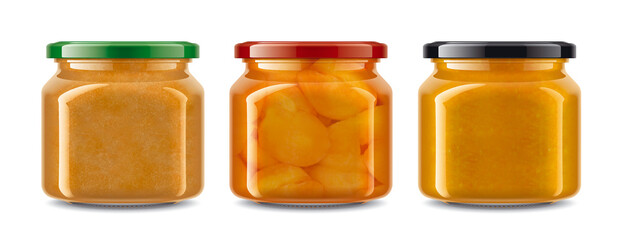Set of Glass Jars with Jam. 