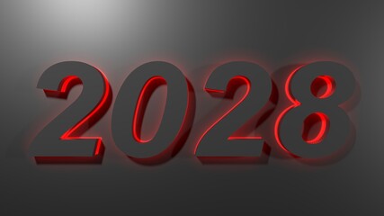 2028 black write on black surface with green backlight - 3D rendering illustration