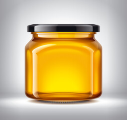 Glass Jar with Honey on Background. 