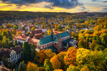Basilica of Gdansk Oliwa in the autumnal scenery. Poland - obrazy, fototapety, plakaty