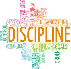 Obraz premium Discipline vector illustration word cloud isolated on a white background.