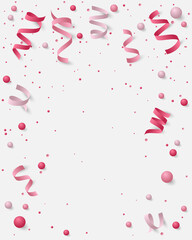 Poster with paper colored dust, confetti, balls and serpentine, ribbon and empty space for text. Vector illustration for Holidays on white background. 