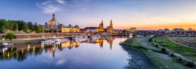 Dresden Skyline Panorama Sunset Saxony